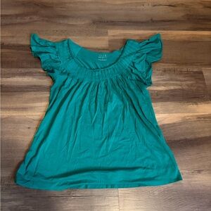 ELLE Teal Ruffled Sleeve Scoop Neck Blouse